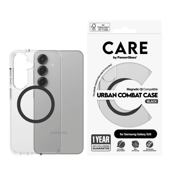 PanzerGlass CARE by PanzerGlass® Flagship Case Transparent Urban Combat m. Schwarz Qi Samsung Galaxy S25