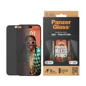 PanzerGlass Privacy Screen Protector iPhone 15 Pro Max | Ultra-Wide Fit w. EasyAligner (2812)