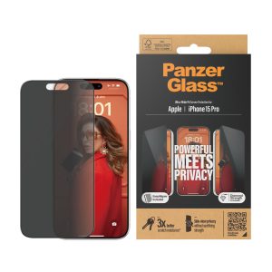 PanzerGlass Privacy Screen Protector iPhone 15 Pro | Ultra-Wide Fit w. EasyAligner (2810)