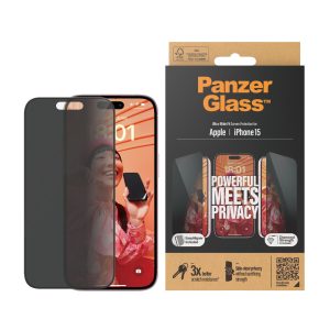 PanzerGlass Privacy Screen Protector iPhone 15 | Ultra-Wide Fit w. EasyAligner (2809)