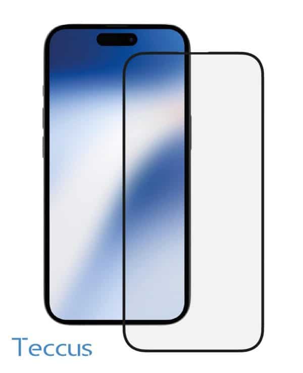 Teccus Set 2.5D FullScreen Displayschutzglas fuer iPhone 15